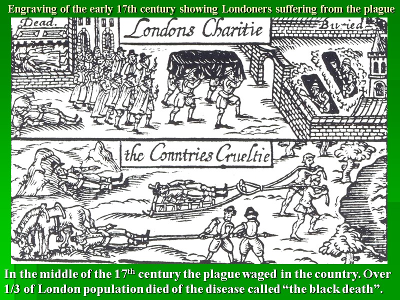 Engraving of the early 17th century showing Londoners suffering from the plague In the